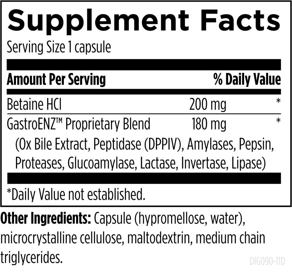 Supplement Facts för Digestzymes™ - betain HCl och GastroENZ enzymblandning