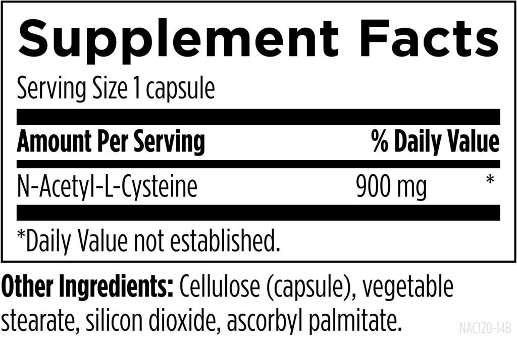 Supplement Facts för NAC - 900 mg N-acetyl-L-cystein per kapsel