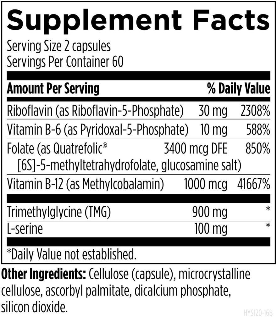 Supplement Facts för Homocysteine Supreme™ - B-vitaminer, folat, B12 och TMG
