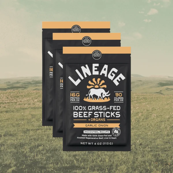 Lineage Ancestral Beef Sticks – Garlic & Onion (3-Pack)