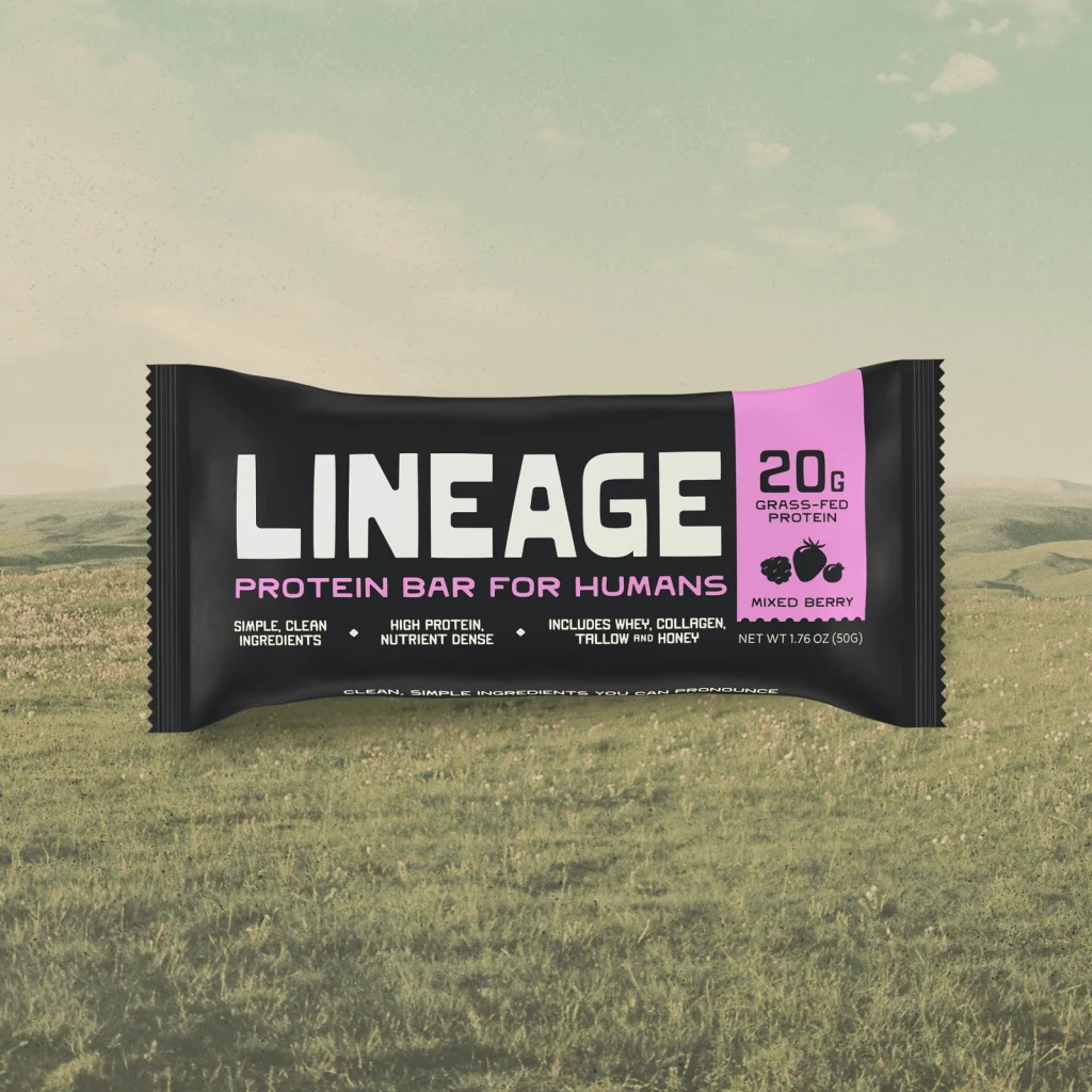 Låda med tolv Lineage Protein Bar Mixed Berry, 20 gram protein per bar