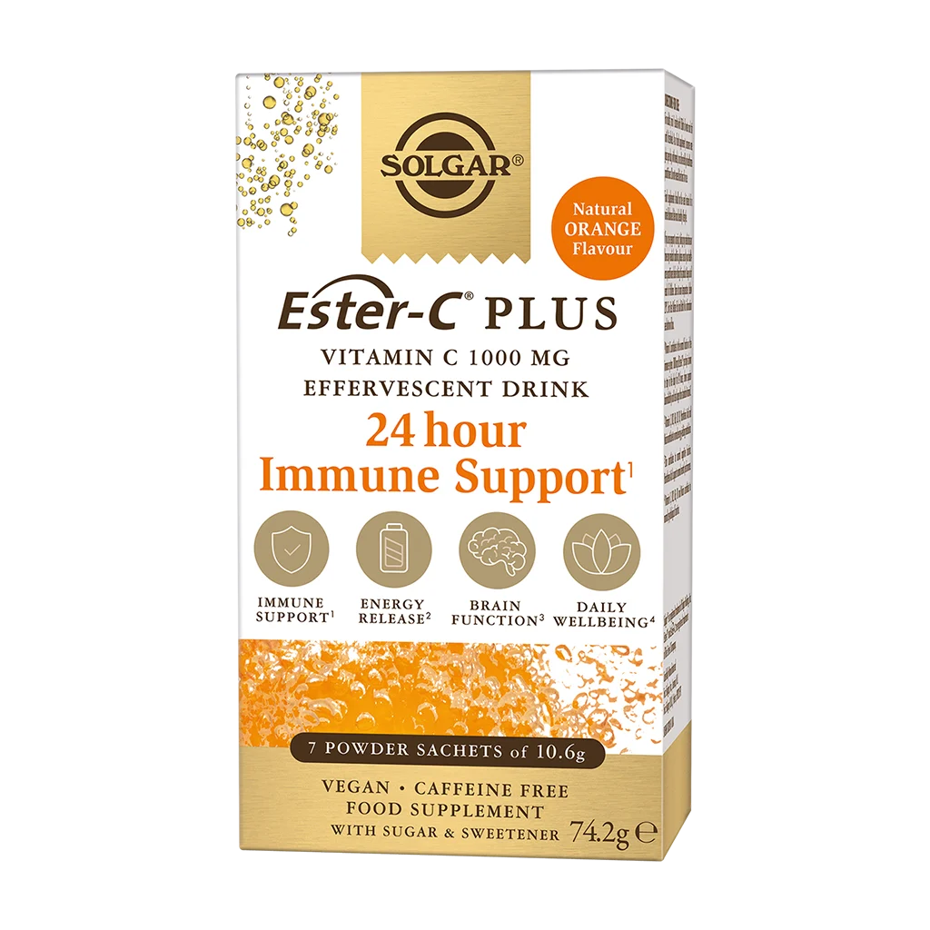 Solgar Ester-C Plus Effervescent 1000 mg, 7 portionspåsar, förpackning