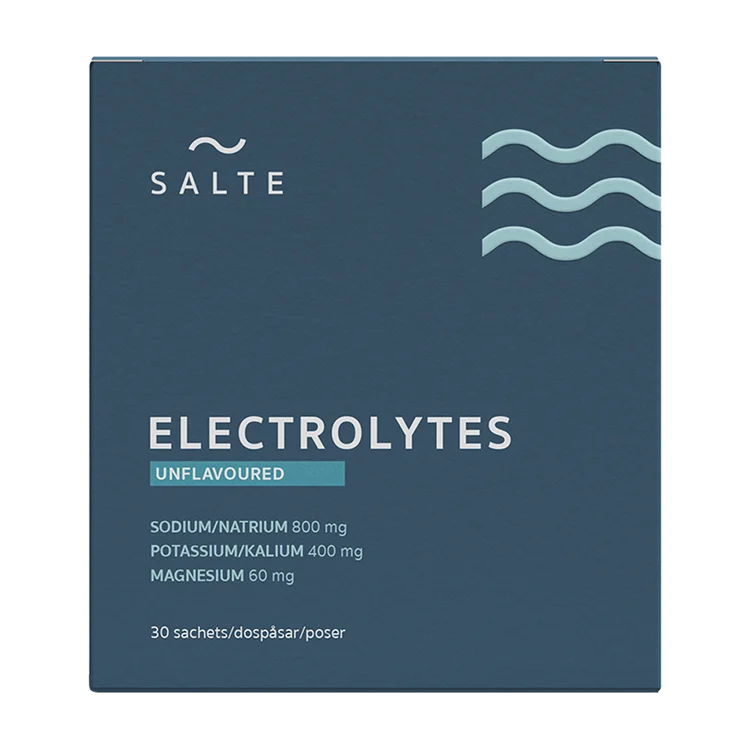 SALTE Elektrolytpulver utan smak, 30 dospåsar, förpackning