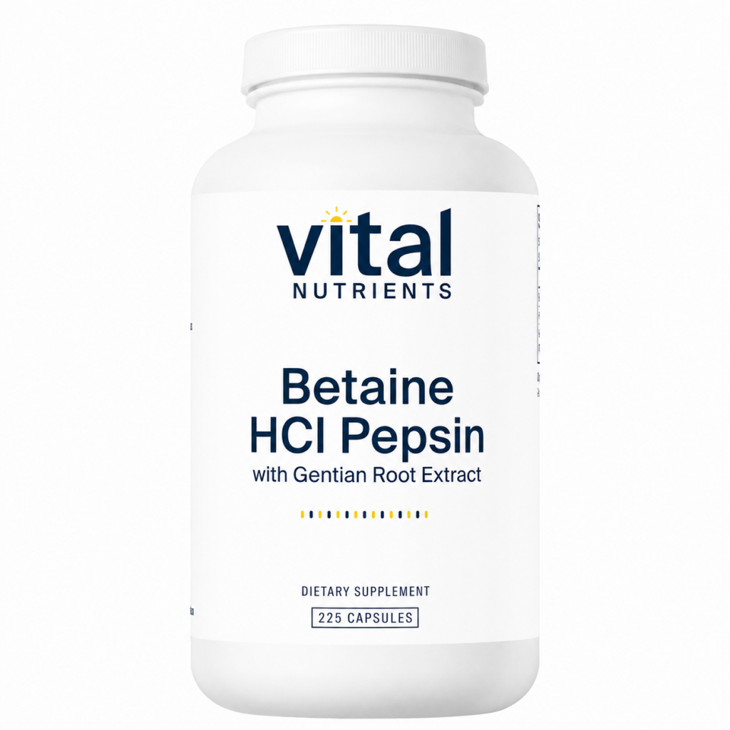 Vital Nutrients Betaine HCl – with Pepsin & Gentian Root (225 Capsules)